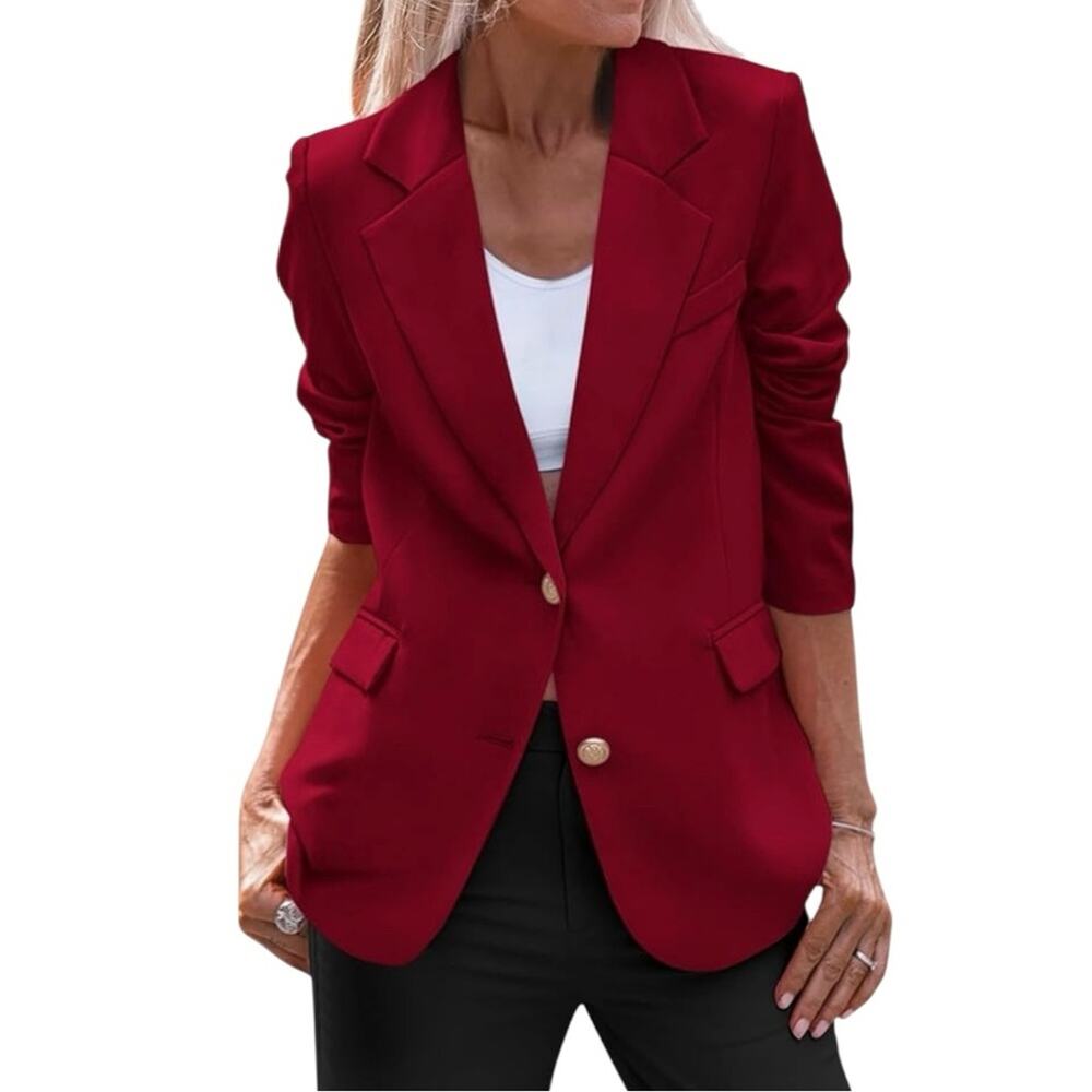 PrettyGarden New Blazer 2 Button Pockets Notch Lapel Cranberry Red Women’s XL